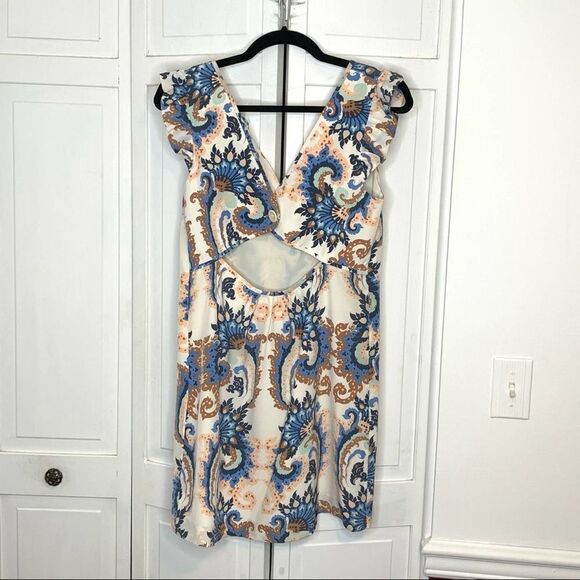 TIBI Cream Paisley Print Silk Mini with Open Back - Picture 6 of 7